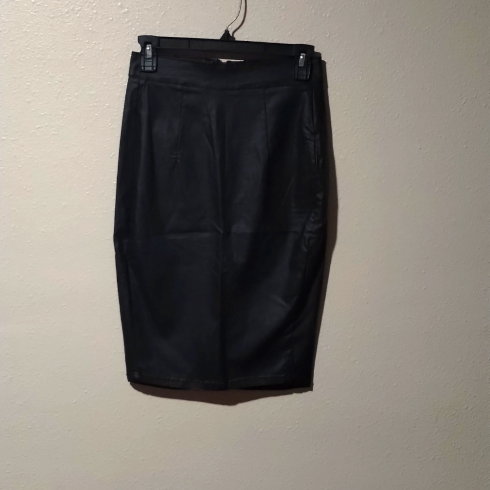 Top Trends Black Faux Leather Pencil Skirt Size 38